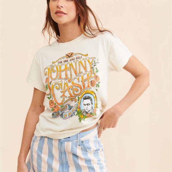 Letluv Tops - Anthropologie X let luv Johnny Cash short sleeve Graphic Tee - live show listing
